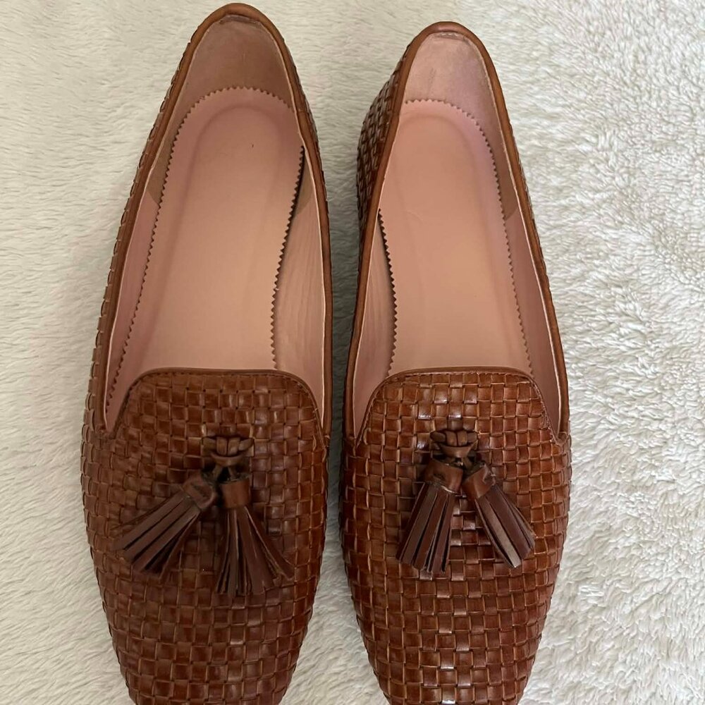 J. Crew Woven Leather Tassel Loafers in Brown